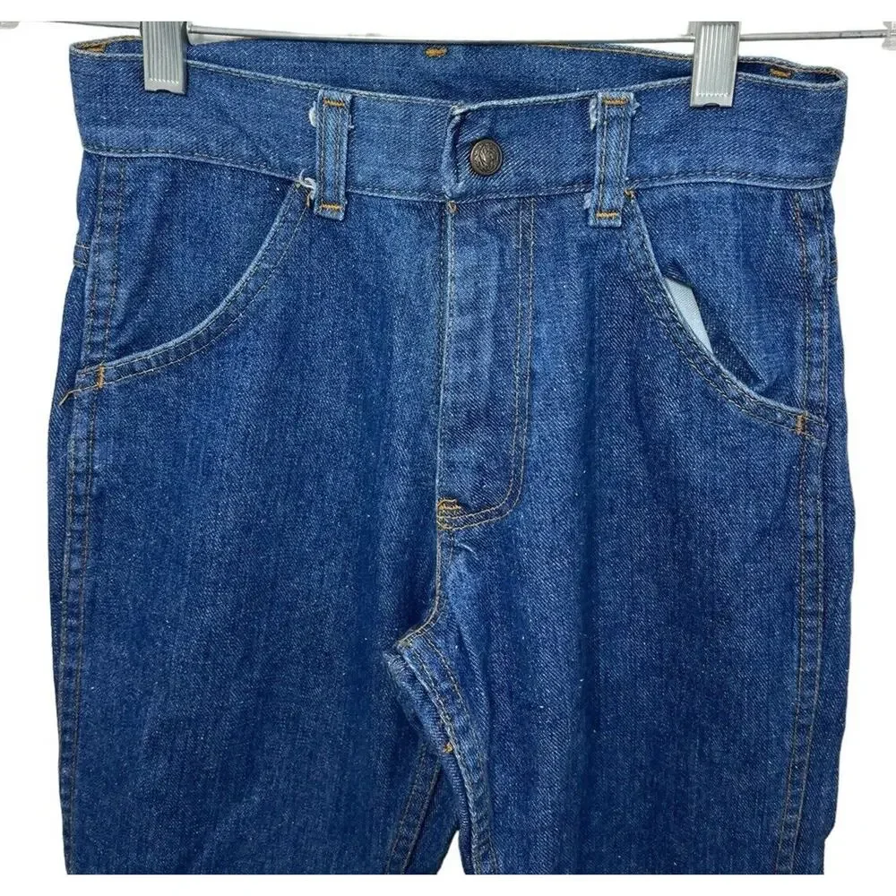 Vintage 70s Sears Denim Jeans Kids Size 14 Slim Blue Perma Prest Western Rodeo